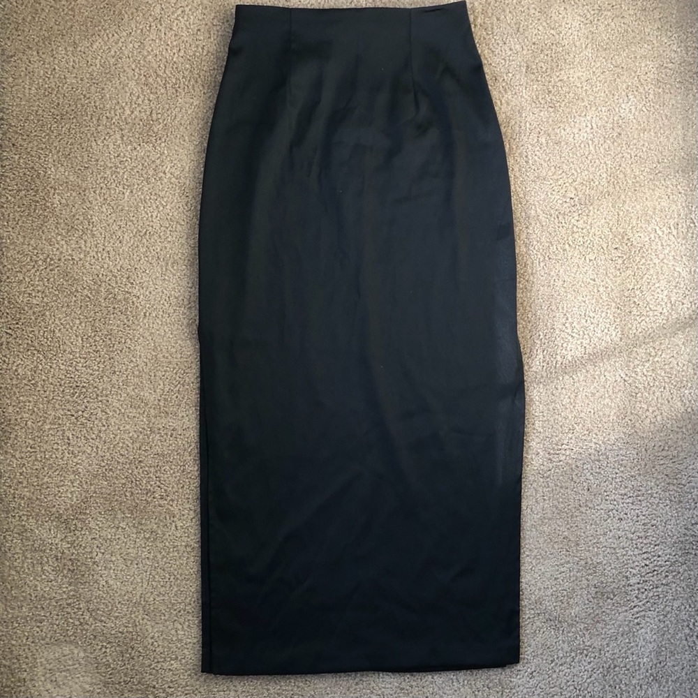 Black Satin Midi Skirt
